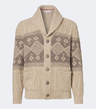 Brunello Cucinelli Jacquard wool, silk and cashmere cardigan