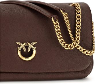 Pinko Womens Leather Shoulder Bag Love Birds Click Soft Chestnut Intense Chestnut-Antique Gold Calf Chestnut/antique
