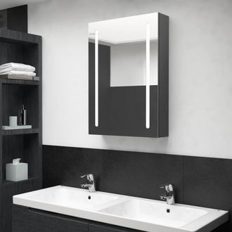 Berkfield Home LED Bathroom Mirror Cabinet Grey 50x13x70 cm | Size: 50 x 13 x 70 cm