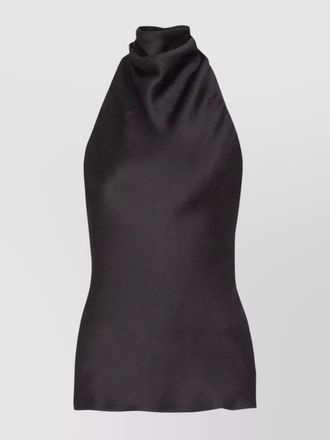 Balmain silk draped high-neck halterneck blouse