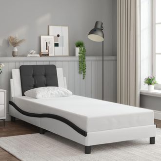 vidaXL Vidaxl - Estructura Cama Cabecero Cuero Sint&eacute;tico Blanco Negro 90x200 Cm
