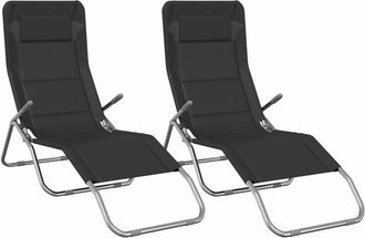 vidaXL Tumbona Plegable 2 Uds Textilene Acero Con Recubrimiento Negro Vidaxl