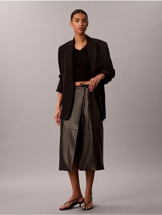 Calvin Klein Womens Faux Leather Midi Wrap Skirt - Black - 10