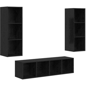 vidaXL Conjunto De Mueble De Tv 3 Pcs Roble Negro Madera Contrachapada Vidaxl