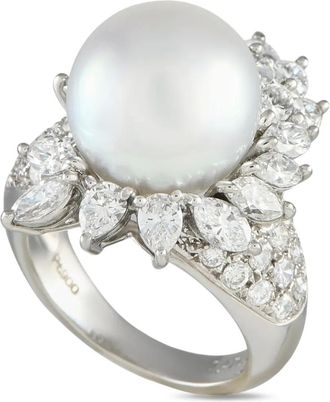 Luxury Bazaar Anello in platino con diamanti e perle - Argento