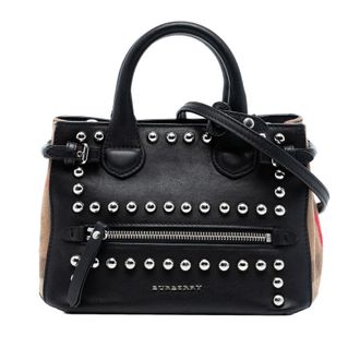 Burberry Pre-owned Burberry Baby Banner Studded Leather and House Check Tote Ladies Y5U1KQGXQ3THEO69