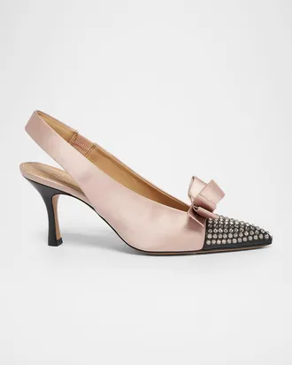 Chlo&eacute; 75mm Alba Embellished Satin Slingback Pumps