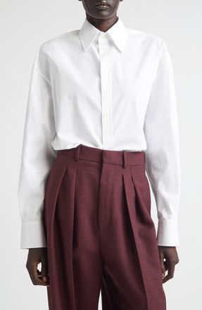 Saint Laurent Cotton Button-Up Shirt in Craie at Nordstrom, Size 10 Us