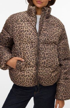 Vero Moda Parda Water Resistant Puffer Jacket in Silver Mink Aopleopard at Nordstrom Rack, Size X-Small