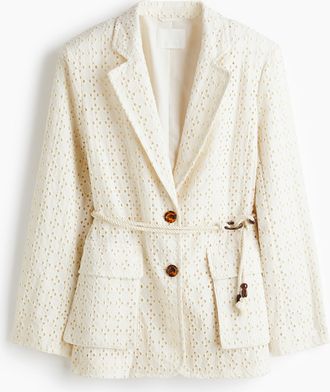 H&M Baumwollblazer mit Broderie Anglaise - Hellbeige