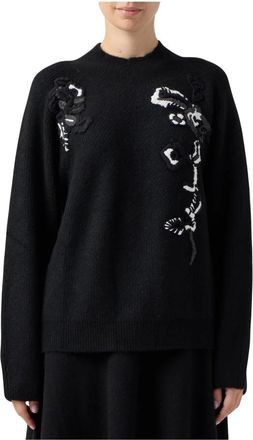 Ermanno Scervino Collo alto con ricamo floreale - Dames - Ronde hals truien - Zwart - XL - Truien & Vesten