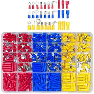 OEM 480 Piezas De 30 Tipos De Terminales De Crimpado El&eacute;ctricos, Conectores De Crimpado El&eacute;ctricos Con Casquillos Aislantes, Terminales De Anillo Planos Y