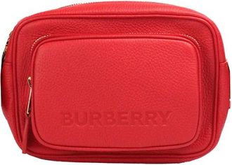 Burberry Small Branded Bright Red Grainy Leather Camera Crossbody Womens Bag