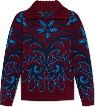 Etro Gebreide trui met een kraag - Dames - Ronde hals truien - Rood - M - Wol - Truien & Vesten