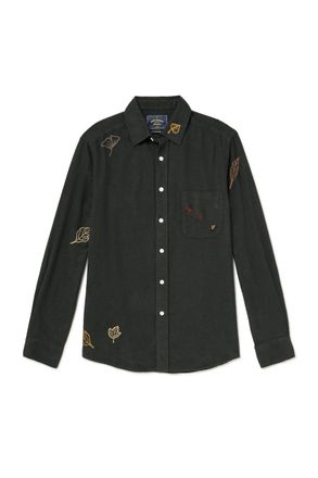 Portuguese Flannel Fall Leaves Embroidered Cotton-Flannel Shirt