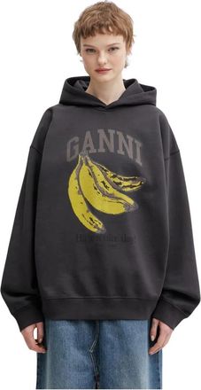Ganni Hoodie met bananendruk - Dames - Hoodies - Grijs - L - Katoen - Hoodies & sweatvesten