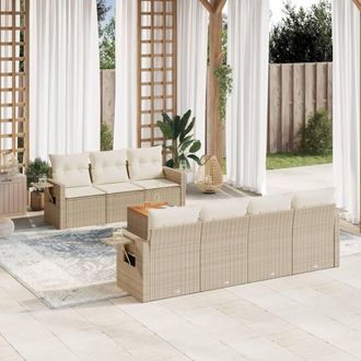 vidaXL Vidaxl - Juego De Sof&aacute;s De Jard&iacute;n Con Cojines Beige 8 Pzas Rat&aacute;n Pe