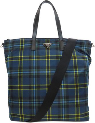 Prada Blue Yellow Nylon Tote Bag (Pre-Owned)