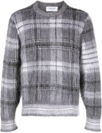 Thom Browne textured tartan patter jumper - men - Mohair/Polyamide/Wool - 1 - Grey
