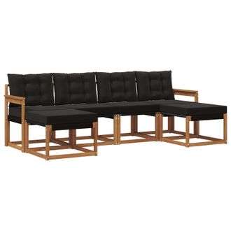 vidaXL Conjunto De Sof&aacute;s De Exterior Con Coj&iacute;n 6 Pcs Natural Y Negro Vidaxl