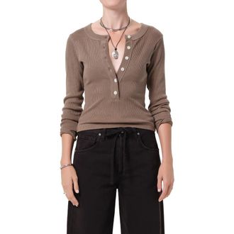 Citizens Of Humanity Varra Rib Henley in Cocoa Md Grey Brown at Nordstrom, Size X-Small