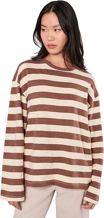 Faherty Sunwashed Slub Long Sleeve Retro T-Shirts Womens Clothing Nutmeg Stripe : XS, Cotton