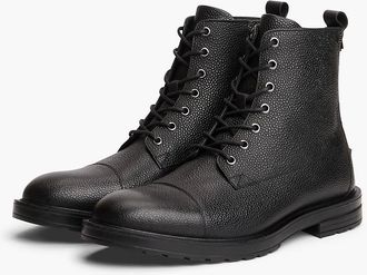 Tommy Hilfiger Mens Pebbled Leather Lace-Up Boot - Black - US 10 / EU 43