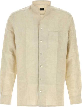 Ermenegildo Zegna Oasi Lino Shirt - Heren - Casual Overhemden - Beige - XL - Linnen - Overhemden