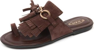 Tod's Franje Sandaal Made in Italy - Dames - Slippers - Bruin - 35 EU - Schoenen
