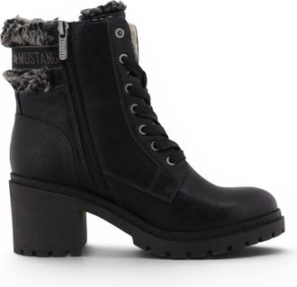 Mustang Womens Black Winter Warm Heeled Lace-Up Boots - M0122001
