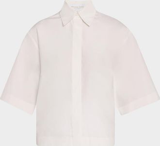 Michael Kors Short-Sleeve Silk-Cotton Taffeta Camp Shirt