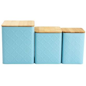 MegaChef 3 Piece Square Iron Kitchen Canister Set with Wood Lids in Turquoise at Nordstrom