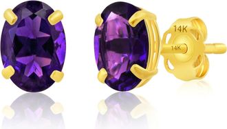 MAX + STONE 14k Yellow or White Gold 7x5mm Oval Stud Earrings with Push Backs