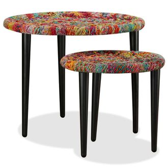 Berkfield Home Coffee Table Set 2 Pieces Chindi Weave Details Multicolour