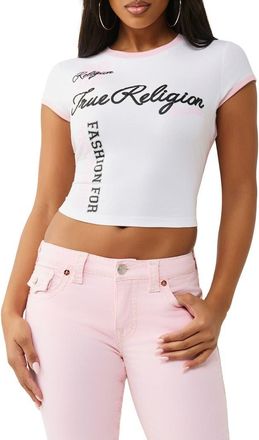 True Religion Sporty Contrast Crop Stretch Cotton Graphic T-Shirt in Optic White at Nordstrom, Size Xx-Large