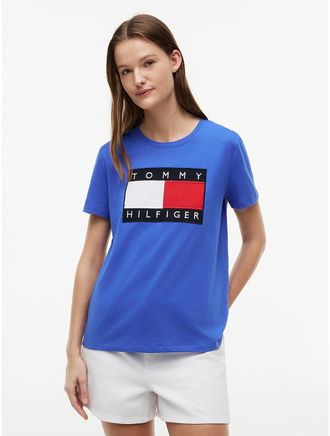 Tommy Hilfiger Womens Big Flag Logo T-Shirt - Blue - XXL
