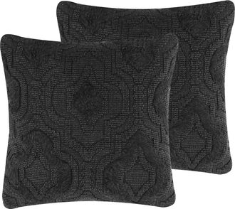 Beliani Conjunto De 2 Cojines De Algod&oacute;n Gris Oscuro 45 X 45 Cm Patr&oacute;n Texturizado Paika