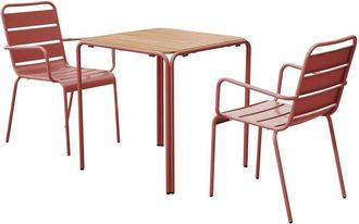 Oviala Mesa de jard&iacute;n bistr&oacute; de metal y polywood, 70 cm, y 2 sillas arcilla