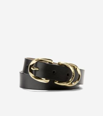 Cole Haan Womens 25Mm Slim Double Loop Belt - Black Size Medium