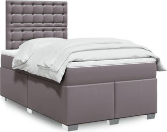 vidaXL Vidaxl - Cama Box Spring Con Colch&oacute;n Cuero Sint&eacute;tico Gris 120x190 Cm