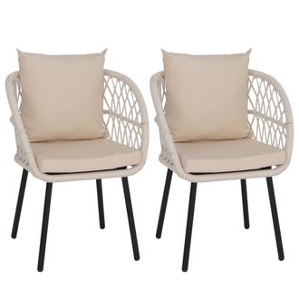 Hhg [nunca Usado] Juego De 2 Sillas De Jard&iacute;n Hhg-393, Sillones De Jard&iacute;n Con Reposabrazos, Entramado De Aluminio Rope, Estructura Negra, Tapizado Color C