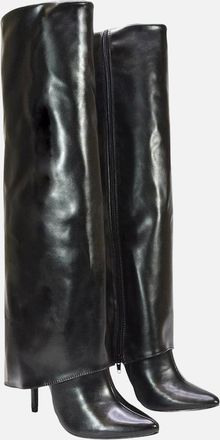 XY London Womens XY London Womens/Ladies Shauna Fold Over Stiletto Heel Knee-High Boots - Black - Size: 8