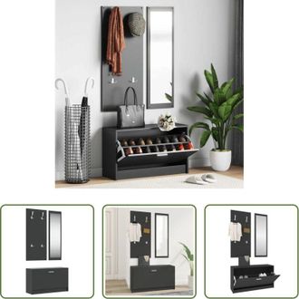 vidaXL vidaXL Appendiabiti - Set Scarpiere 3 in 1 Nero in Legno Multistrato