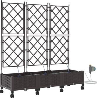 vidaXL Maceta De Jard&iacute;n Con Riego Y Ruedas 3 Uds. Marr&oacute;n Pp Vidaxl