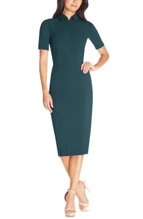 Dress The Population Gloria Front Zip Sheath Dress in Pine at Nordstrom, Size Xx-Small