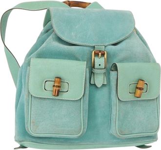 Gucci Vintage Bamboo Backpack Suede Green Suede Backpack Bag (Pre-Owned)