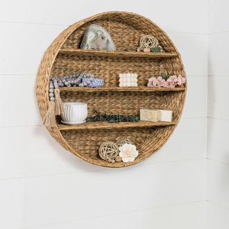 Happimess Annulus 24.5 3-Shelf Circular Handwoven Hyacinth Wall Rack, Natural