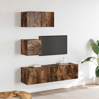 vidaXL Vidaxl - Set De Muebles De Tv 4 Pzas Madera Contrachapada Roble Ahumado