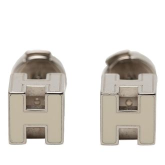 Herm&egrave;s Pre-owned Hermes Palladium Plated and Enamel Cage D H Push Back Earrings Ladies QXCLQCCG9PBRPRFJ