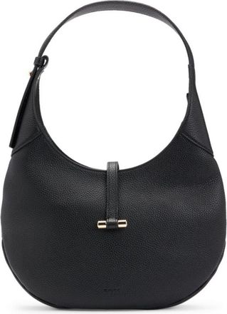BOSS Pebbled-leather hobo bag with golden hardware